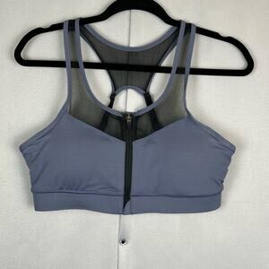 Women's Handful Y Back Zip Front Purple Athletic Sports Mesh Bra Padded Size- L